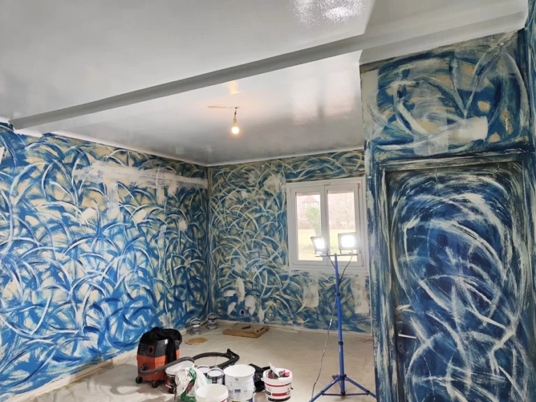 Ponçage des murs de la chambre - Grande maison à Libourne - Le Peintre Aquitain