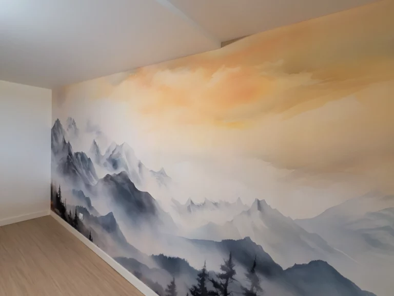 Pose d'un papier peint décoratif d'un paysage de montagne - Lalande-de-Fronsac - Le Peintre Aquitain